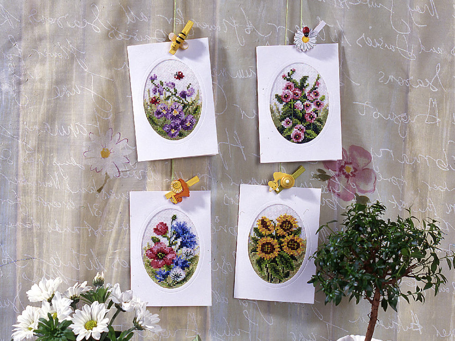 Counted cross stitch seasonal cards flowers
