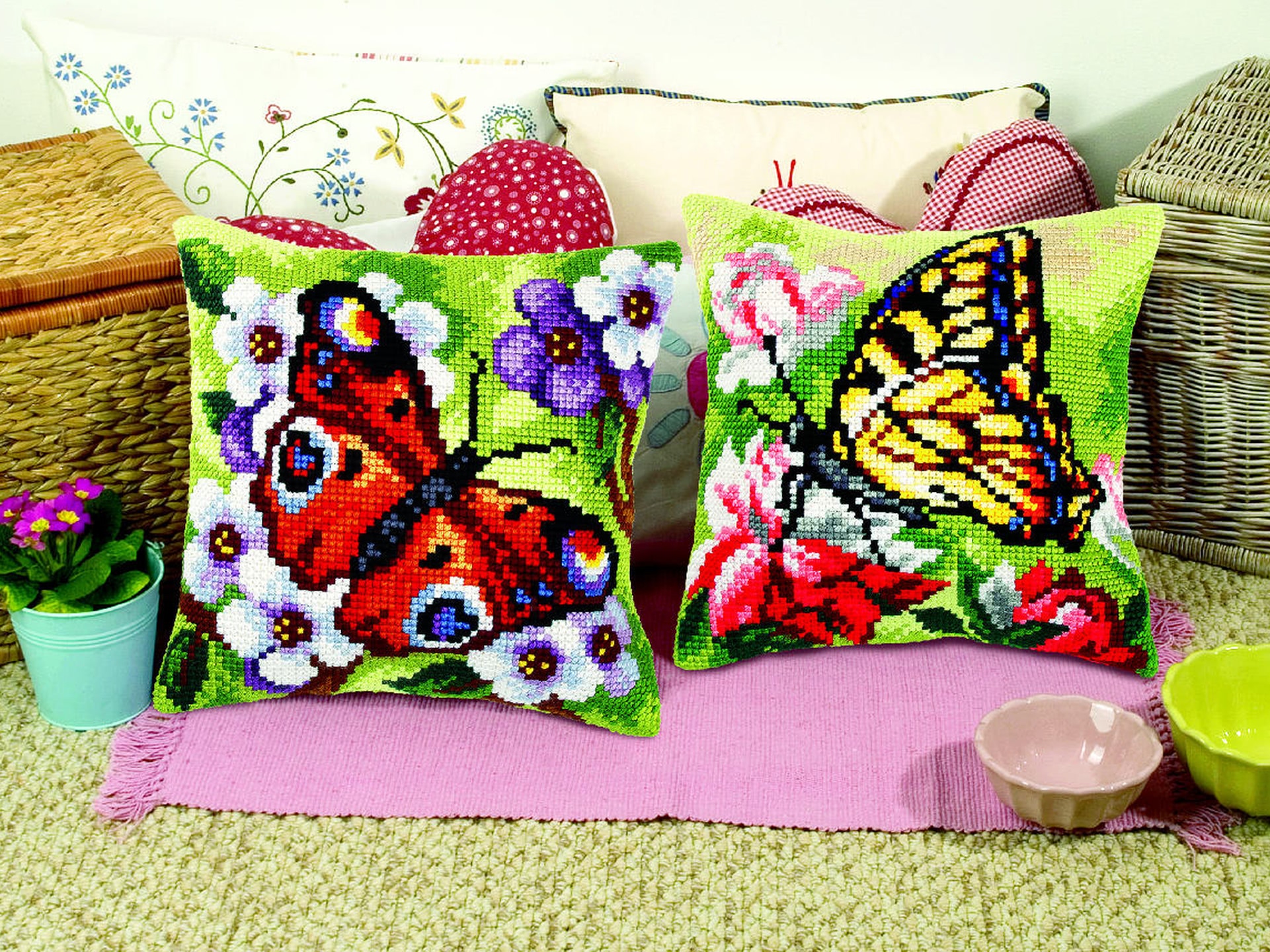 Cross stitch cushion butterflies