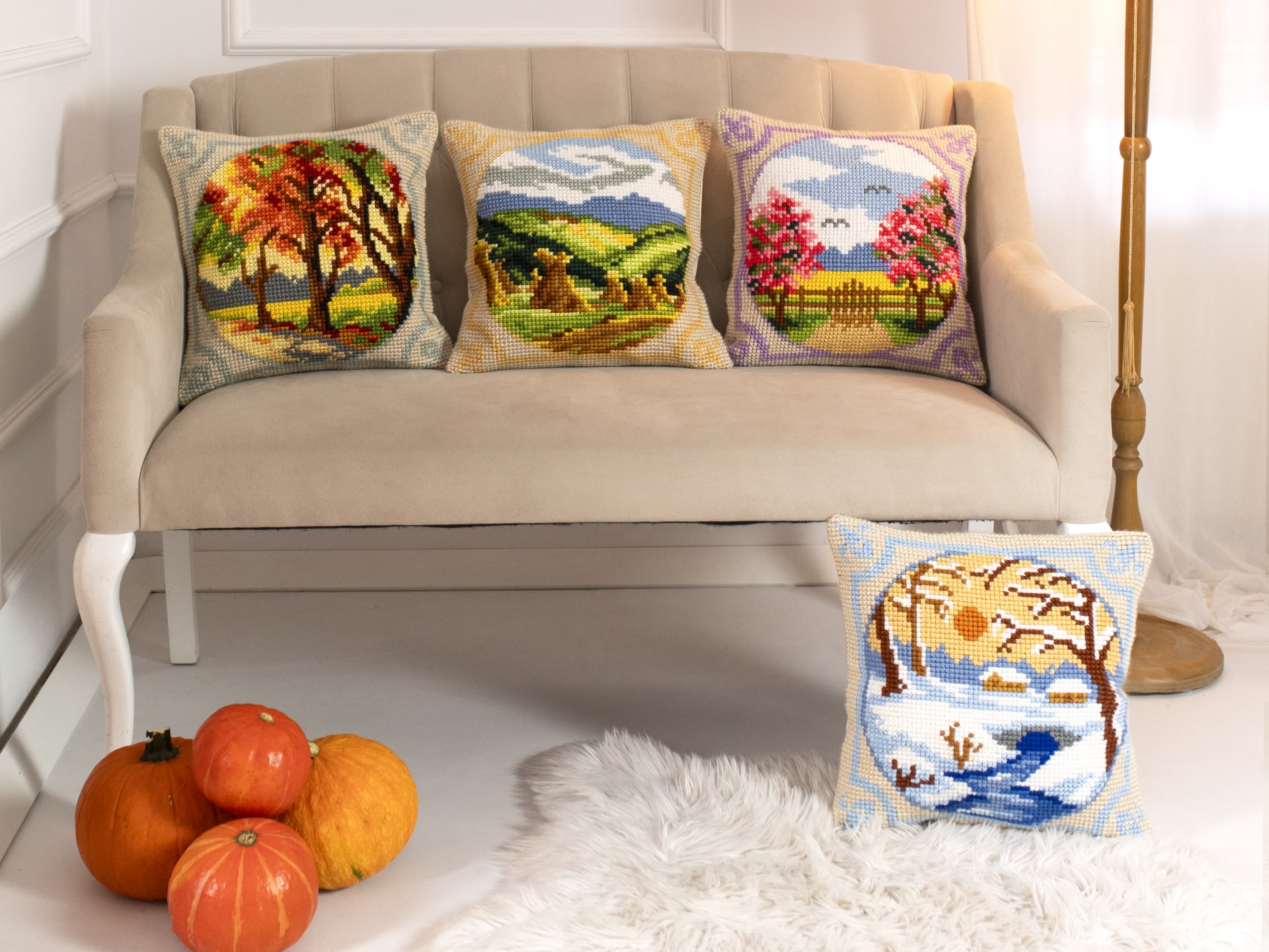 Cross stitch cushion four seasons