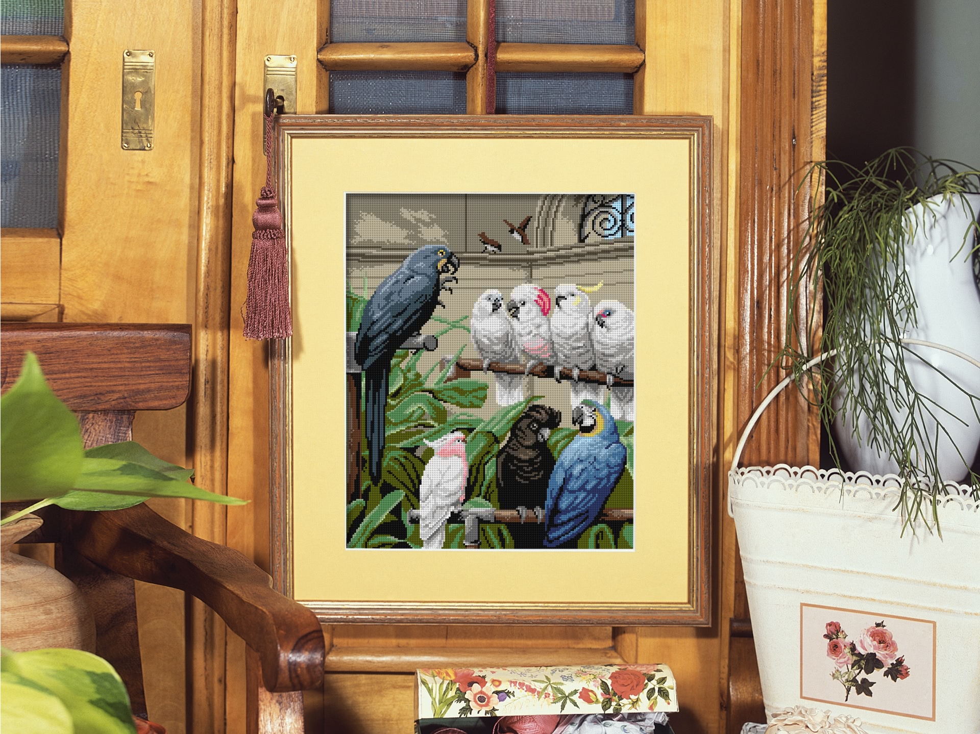 Printed gobelin canvas parrots