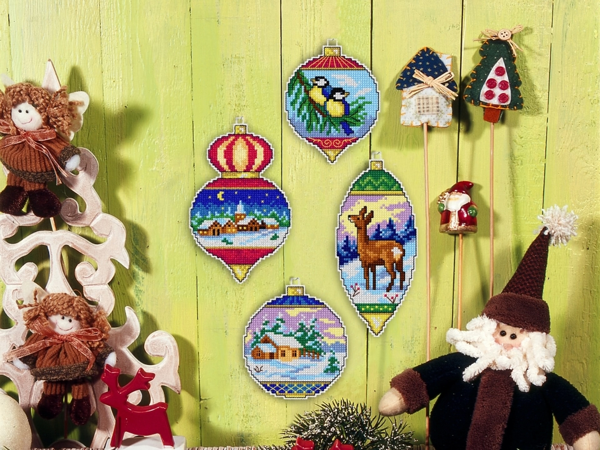 Plastic canvas counted cross stitch christmas ornaments decor