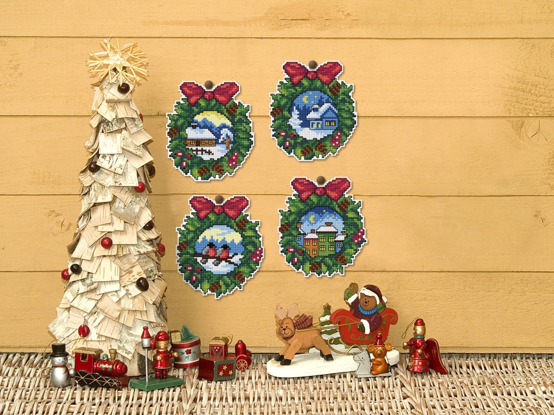 Plastic canvas counted cross stitch christmas ornaments wreath