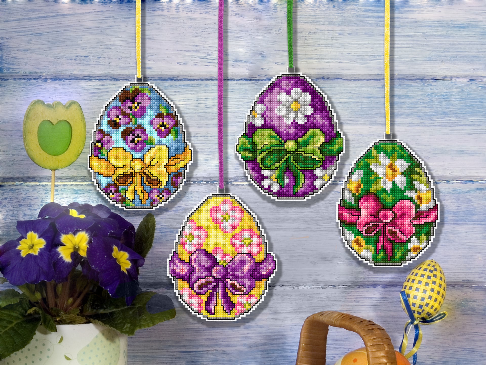 Plastic canvas counted cross stitch easter ornaments eggs
