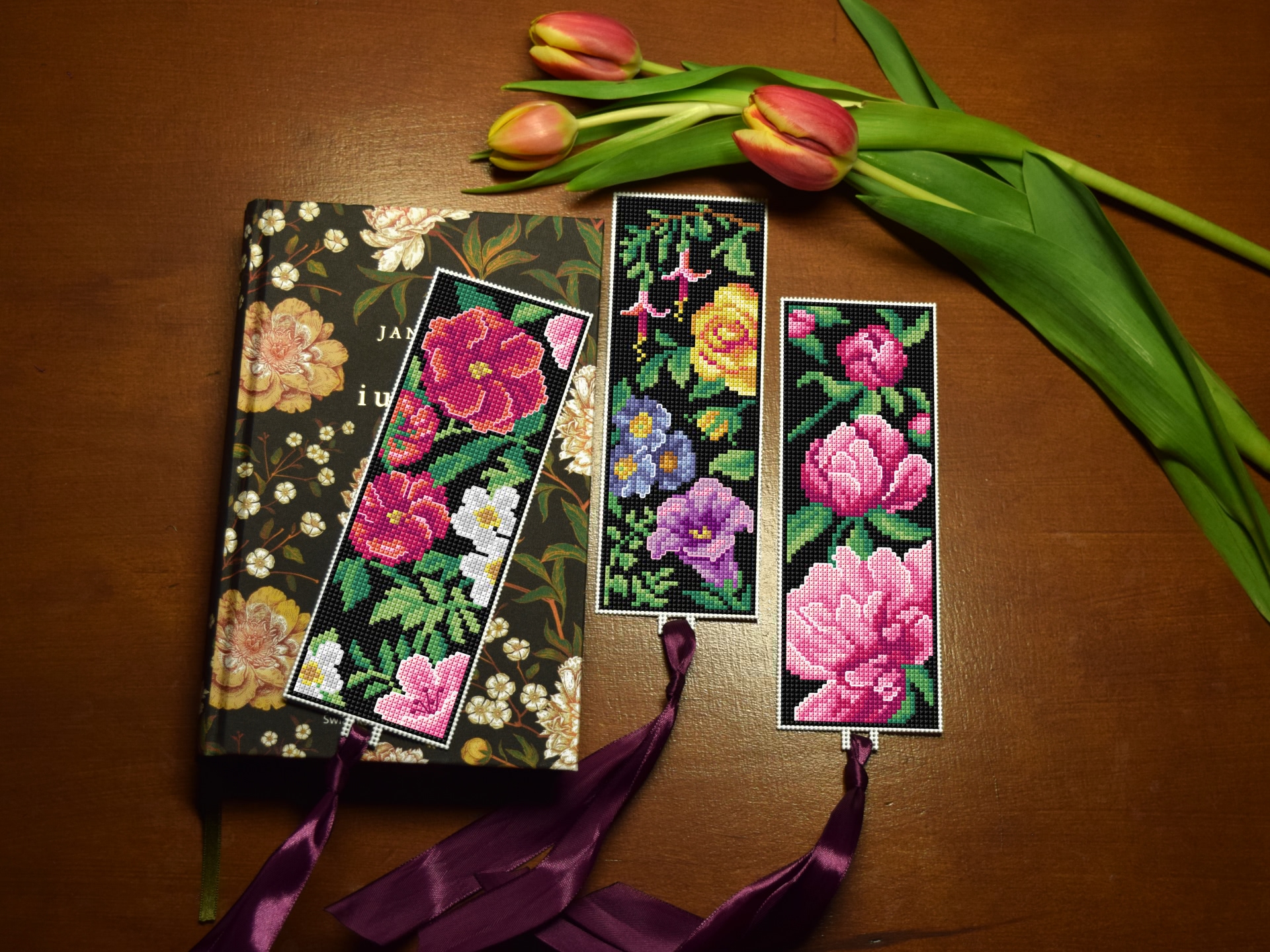 Plastic canvas cross stitch kit bookmark floral