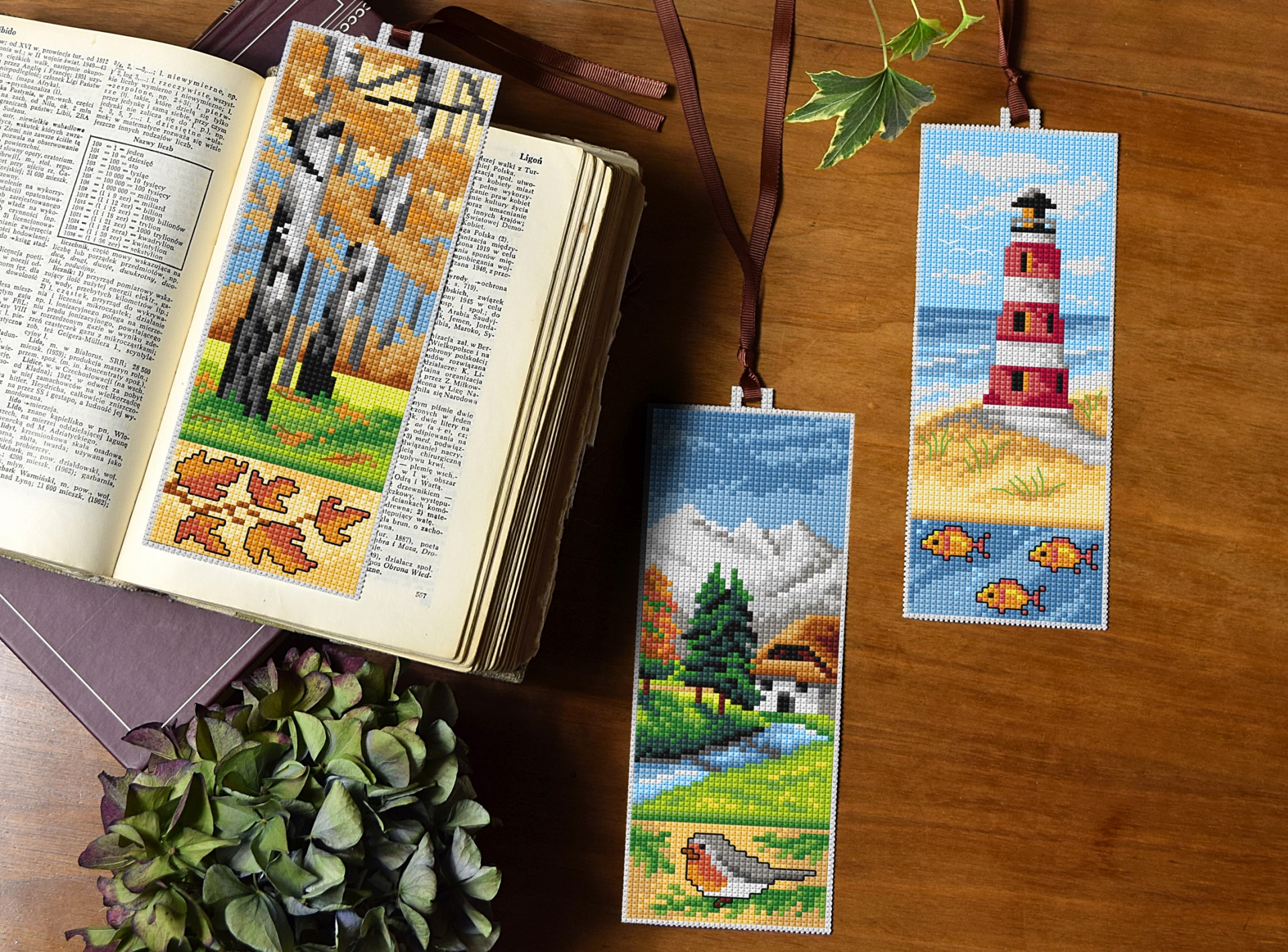Plastic canvas cross stitch kit bookmark landscape